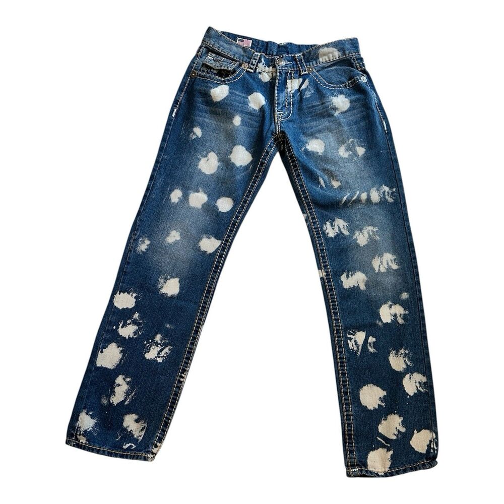 True Religion Ricky Straight Jeans Mens Size 36 Bleach Splatter Distressed USA